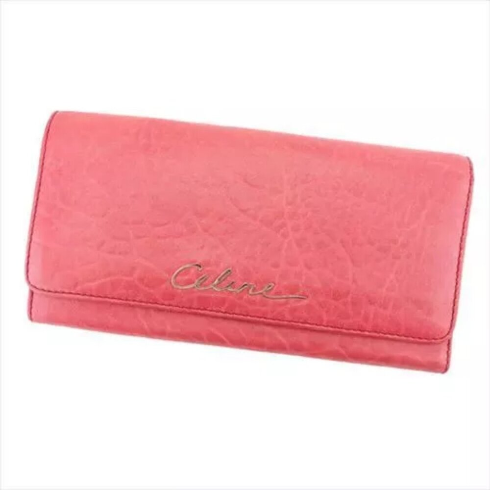 Celine Wallet Purse Long Wallet leather Pink Woman Authentic Used